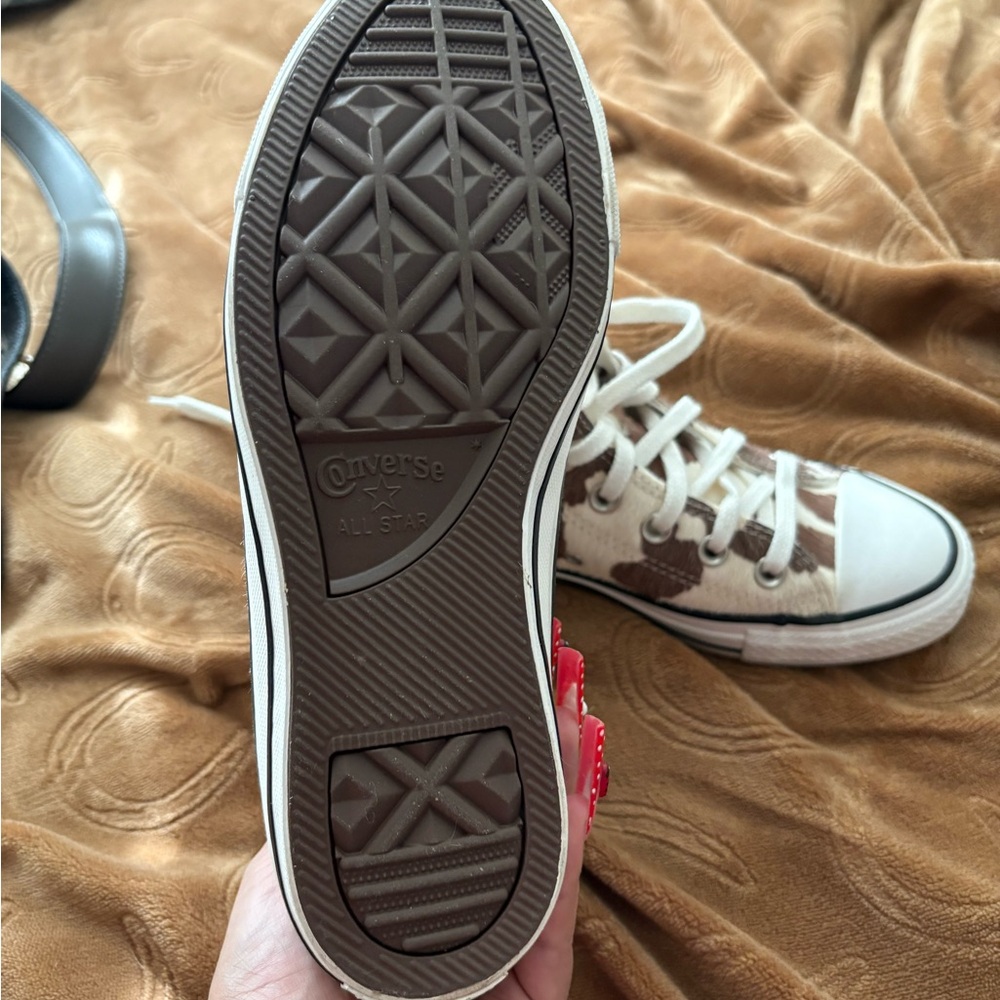 Converse High Top Sneakers in Brown and Cream Cow Print - Picture 6 of 7
